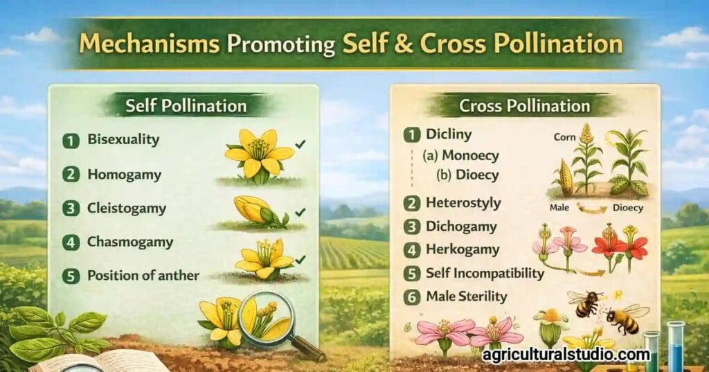 Machanism promoting self and cross pollination in plants 